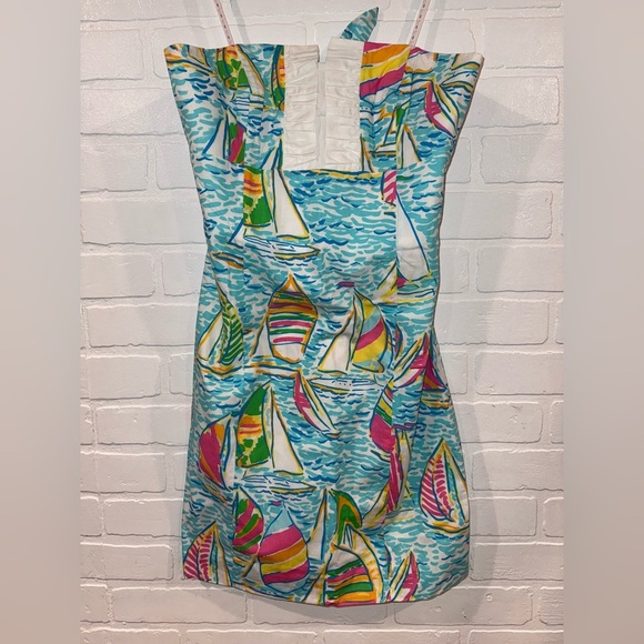 Lilly Pulitzer Franco Dress in You Gotta Regatta Ruffle Back Tie Strapless Dress - Picture 10 of 15